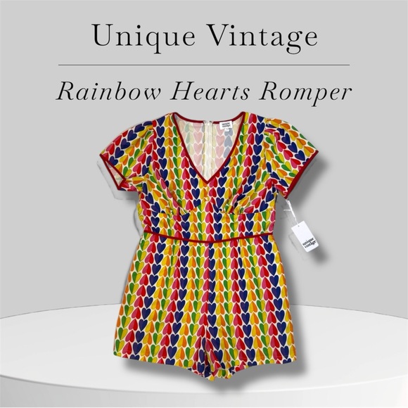 NWT Unique Vintage Rainbow Hearts Romper, Women's size 1X (16) - Picture 12 of 12